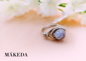Makeda joyeria, Anillo Agata Gris y Aluminio Oro