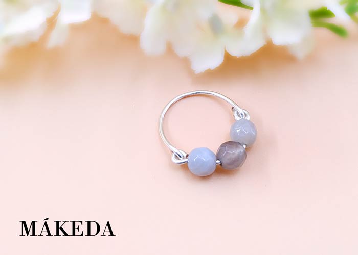 Makeda joyeria, Anillo Agatas Grises y Chapa de Plata
