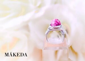 Makeda joyeria, Anillo Aluminio Plata y Agata Rosa