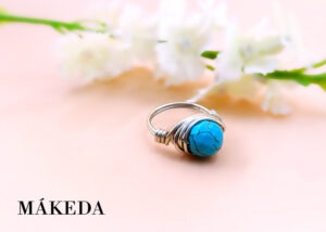 Makeda joyeria, Anillo Aluminio Oro y Turquesa