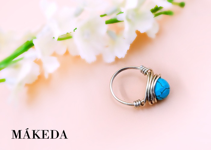 Makeda joyeria, Anillo Aluminio Oro y Turquesa