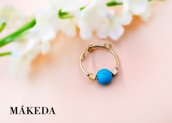 Makeda joyeria Anillo Turquesa y Chapa de Oro Ajustable