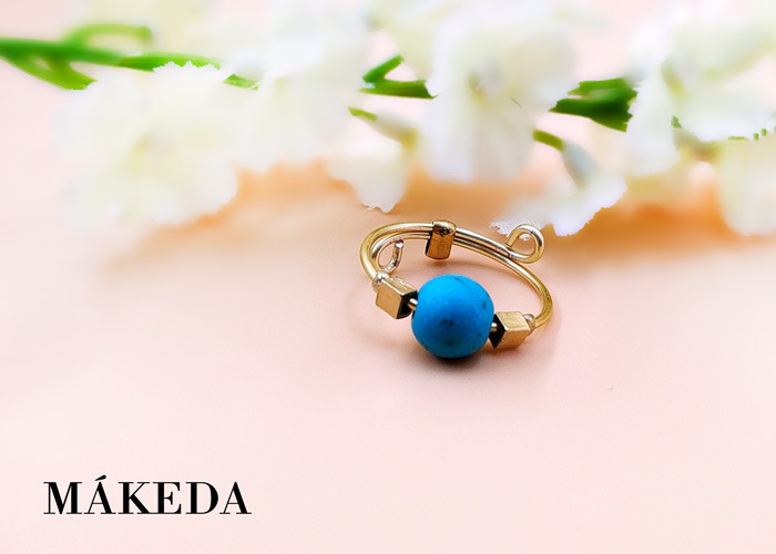 Makeda joyeria Anillo Turquesa y Chapa de Oro Ajustable