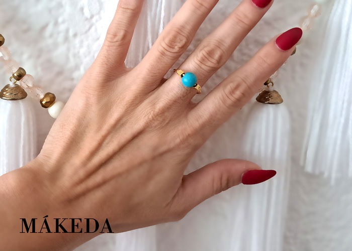 Makeda joyeria Anillo Turquesa y Chapa de Oro Ajustable