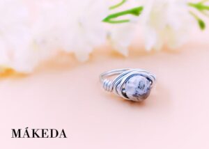 Makeda joyeria, Anillo Aluminio Plata y Agata en tonos Verde, Gris y Beige