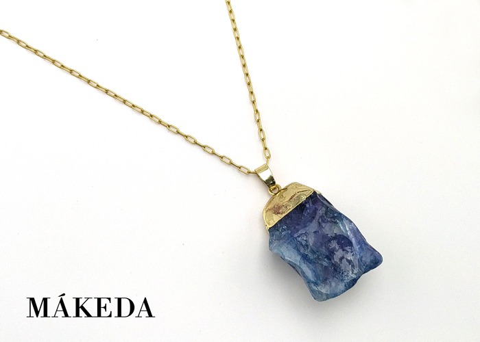 Makeda joyeria, Collar Doble de Cuarzo Azul y Chapa de Oro