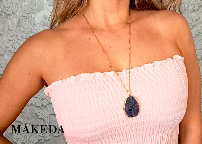 Makeda joyeria, Dije Druzy Azul en Chapa de Oro