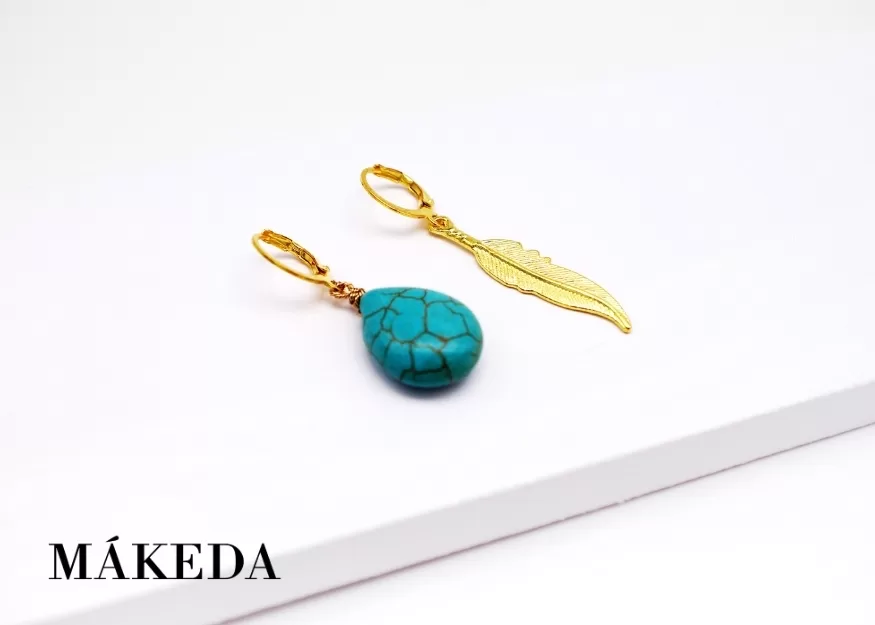 Aretes Plumas y Turquesa