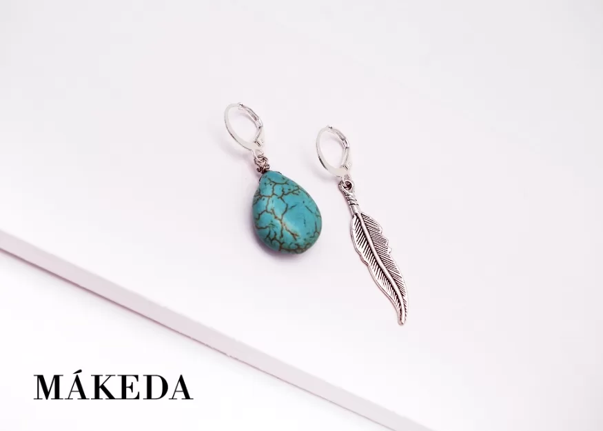 Aretes Plumas y Turquesa