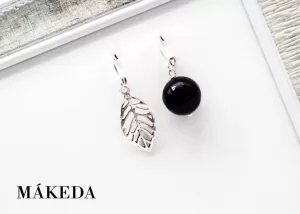 Aretes Hoja y Ágata Negra