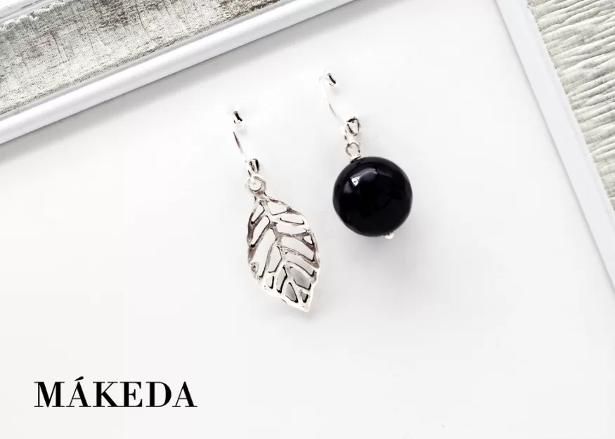 Aretes Hoja y Ágata Negra